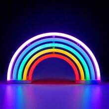 1 pièce Enseigne lumineuse néon arc-en-ciel 5 couleurs alimentée par batterie ou USB, taille arc-en-ciel 30x16,5cm environ 11,8x6,49in, lumière LED convenant pour la décoration murale de la maison, de la chambre, la décoration de fête, le bar, la salle de jeux, l'anniversaire, la Saint-Valentin, la Fête des enfants, la Fête des mères, Noël et plus encore - Blanc - Voir 6