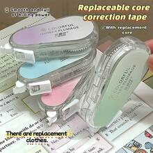 1pc Refillable Gradient Color Correction Tape, Reusable Design, Smooth Cleaning Correction, Suitable For Office, Diary And Stationery Tasks - Multicolor - View 3