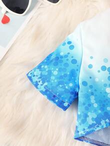 Set de 2 piezas de vestido casual de verano para niñas, que incluye un cárdigan de manga corta con estampado de moda y un vestido de tirantes con estampado de mariposa. Este conjunto de 2 piezas es un regalo perfecto para cumpleaños o festividades de niños, adecuado para uso al aire libre. - Azul - Ver 4