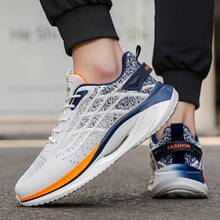 Men's Lightweight Breathable Cross-Training Sneakers - Low-Top Athletic Shoes With Shock Absorption, Arch Support And Non-Slip Sole, Suitable For Gym, Running, Hiking, Casual And Outdoor Activities - White Dark Blue - View 2