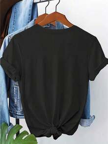 layera Holgada con Diseño de Hojas Metálicas, 100% Algodón, Ideal para Calor, Manga Corta Transpirable para Verano en México - Negro - Ver 4