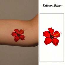 1 pieza Tatuaje temporal impermeable y a prueba de manchas, material de PVC, patrón floral rojo, apto para uso diario - Multicolor - Ver 8