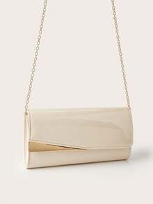 Tas Clutch Kulit Lacquer Warna Solid Mewah, Elegan, Indah, dan Bersahaja, Mudah Dibawa, Bahan PU yang Modis, Cocok untuk Wanita, Dapat Digunakan untuk Pernikahan, Pesta, Acara Dansa, Gala, dan Acara Lainnya. - Aprikot - View 4