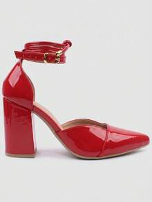 MODARPE Medium Block Heel Pointed Toe Pump S05 - Barniz Rojo - Ver 3