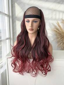 HEYPINK 1件長款合成波浪捲髮接髮片，女用分層柔軟隱形髮片，深胡桃棕紅色，22英吋 - 酒紅色 - 查看 6