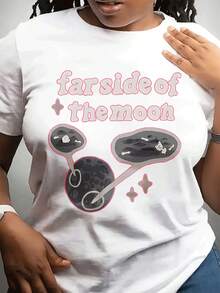 Camiseta casual de mujer con el lado alejado de la impresión | Estilo de ciencia ficción, cómodo, cuello de tripulación, tejido estirable ligero, corto Sve, toda la temporada - Blanco - Ver 2