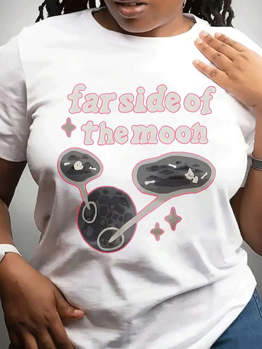 Camiseta casual de mujer con el lado alejado de la impresión | Estilo de ciencia ficción, cómodo, cuello de tripulación, tejido estirable ligero, corto Sve, toda la temporada