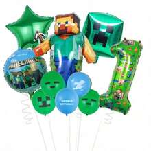 10pcs Pixel Style Steve And Creeper Theme Digital Balloons Set, Suitable For Birthday Party, Wall Decor - As Shown In the Figure - View 10
