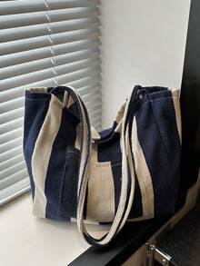2026 New Retro Style Striped Canvas Bag, Large Capacity, Versatile Use, For Work, School And Outdoor Activities, Can Be Used As A Backpack - Coral Orange - View 7