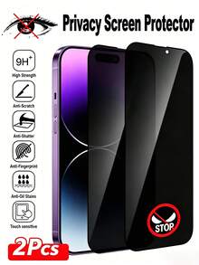2pcs Privacy Screen Protector, Privacy Protection, Tempered Glass Screen Protector, Full Coverage, Anti-Scratch Anti-Shock, Easy Installation, Compatible With IPhone 18 Pro/18 Pro Max/17 Pro Max/17 Air/16 Pro Max/16 Pro/16 Plus/16/15 Pro Max/14 Pro Max/13 Mini/12/11/XS Max/XR Series - Black - View 32