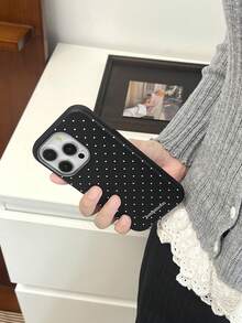 極簡高級皮革紋理黑色波點手機殼，適用於 iPhone 18 Pro Max/18 Pro/18/17 Pro Max/17 Pro/17/16 Pro Max/16/16 Pro/16 Plus/15/15 Pro Max/15 Pro/15 Plus/11/12/13/14 Pro Max/12 Pro/12 Pro Max/13 Pro/13 Pro Max/14 Pro/14 Pro Max/14 Plus - 黑色波點 - 查看 4