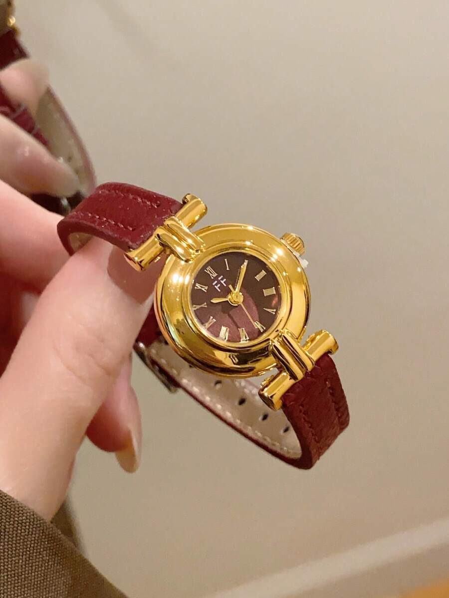 1件女士椭圆形罗马数字休闲优雅石英腕表，适合日常佩戴 - 紅色 - 查看 1