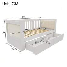 White Sofa Bed 90 X 200 Cm With 2 Drawers, Wooden Frame, Chaise Longue With Rounded Armrests And Comfortable Backrest, Ideal For Small Apartments Or Studios, Easy Assembly, Mattress Not Included - White - View 7