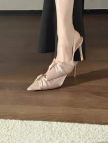 Giày sandal cao gót mũi nhọn bằng satin màu tím, quai cài kim loại, kiểu dáng mới năm 2026, thời trang thanh lịch, gợi cảm dành cho nữ. - Rượu sâm banh - Xem 4