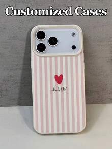 1pc Customizable Personalized Phone Case With INS-Style Pink & Blue Striped Heart Pattern, Compatible With Iphone 17 Pro Max/17 Air/16E/16 Pro Max/15/14 Plus/13/12/11, S24/20 Ultra/A52S/A31 A21S/A13/A05S, Note 13 Pro Plus/Note 10/Note 12C/Note 13C, Made Of TPU Material, Suitable For Self-Use Or Gifting To Girlfriends, Family, Friends For Holidays - White - View 4
