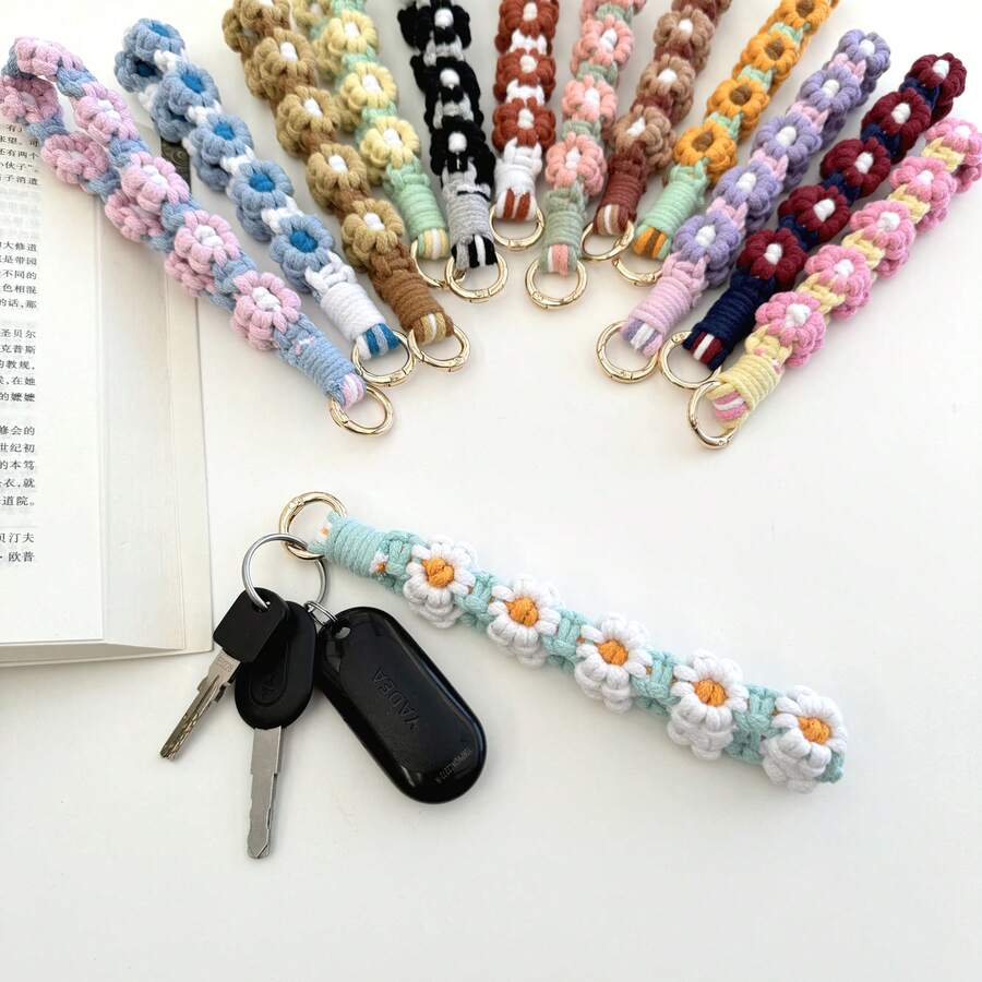 1 chiếc dây đeo điện thoại/móc khóa hình hoa cúc đan thủ công bằng macrame. - Nhiều màu - Xem 1