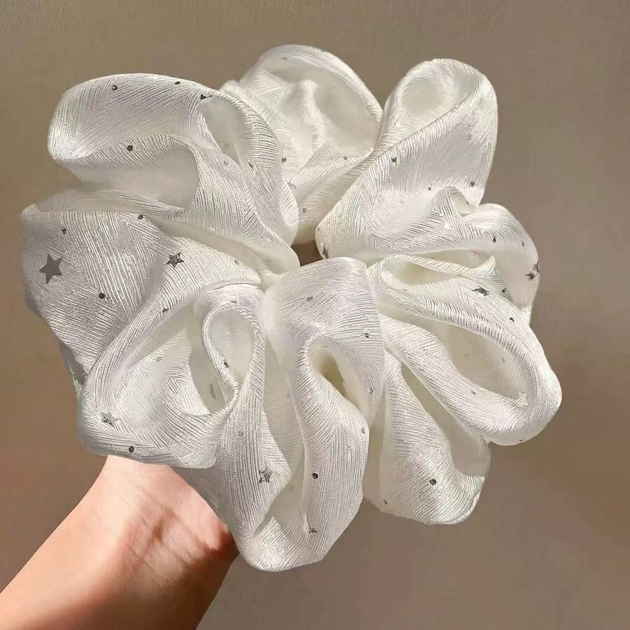 Dây buộc tóc satin hình ngôi sao trắng, dây buộc tóc mềm mại, thanh lịch, kiểu Pháp. - Nhiều màu - Xem 1
