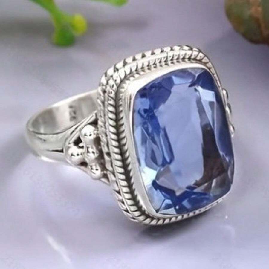1 chiếc nhẫn charm cổ điển đính đá Cubic Zirconia màu xanh dương, nhẫn bạc đính đá sinh nhật, nhẫn cưới, nhẫn đính hôn, nhẫn hứa hẹn, quà tặng sinh nhật, ngày Valentine cho nữ. - Xanh đậm - Xem 1