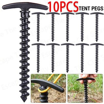 10 cọc lều ngoài trời - Cọc xoắn chống gió, thích hợp cho cắm trại, dụng cụ ngoài trời, màu đỏ, đen, xanh lá cây