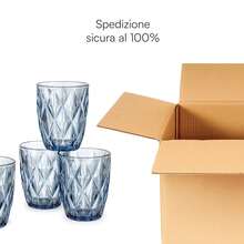 Baroni Home 6er-Set Diamant-Gläser aus farbigem Glas, dekoriert mit erhabenem Rautenmuster 28 cl, elegante spülmaschinengeeignete Gläser, 8x8x10 cm grün, blau, transparent, rauchfarben. - Blau - Übersicht 5