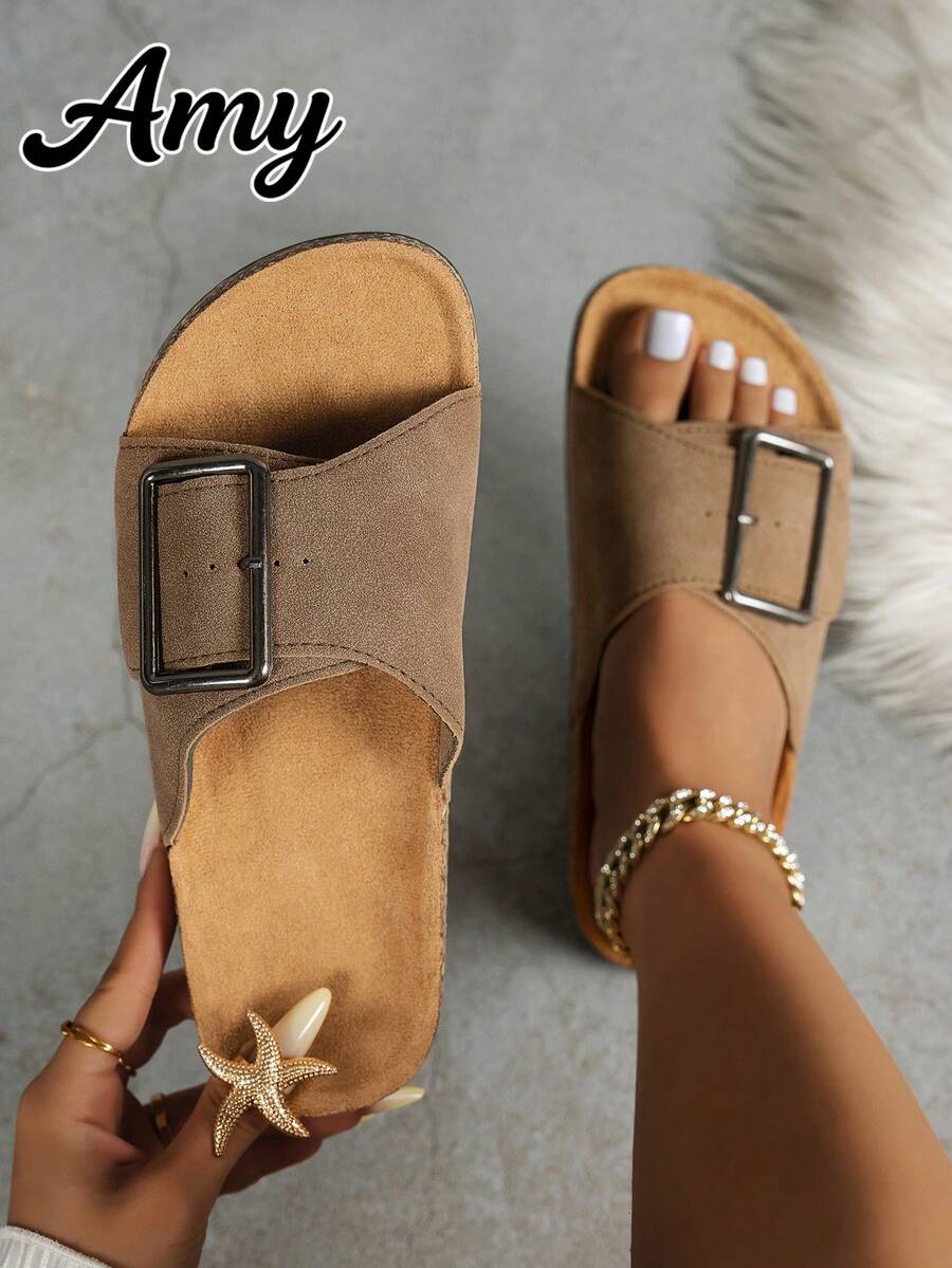 Women's Casual Fashion Versatile Flat Sandals, With Arch Support And Adjustable Buckle, Wear-Resistant Non-Slip, Round Toe Single-Strap Sandals