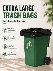 Extra Large Heavy-Duty Trash Bags – Strong Garbage Bags For Home, Garden & Outdoor Cleaning - Black - View 3