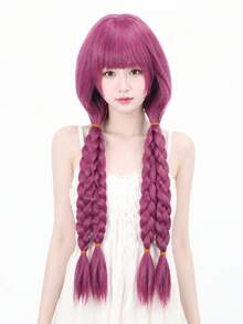 Tóc giả cosplay nữ dài 30 inch, có mái và bím tóc, thiết kế da đầu chân thực, được làm từ chất liệu lụa chịu nhiệt cao, lưới hoa hồng, phù hợp cho sử dụng hàng ngày, các ngày lễ và tiệc tùng. - Màu tím - Xem 1