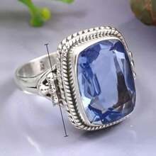 1pc Vintage Style Blue Cubic Zirconia Ring, Silver Birthstone Ring, Wedding Engagement Promise Ring, Birthday Valentine's Day Gift For Her - Royal Blue - View 6