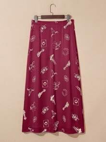 Acelitt Falda ajustada de satén con estampado de caballo salvaje estilo occidental en color rosa, ideal para vacaciones en cualquier época del año - Burdeos - Ver 5