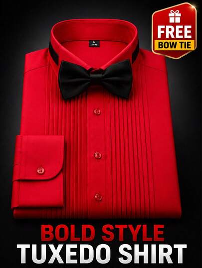 red dress shirt with black bow tie MARCELLO (Style 6700-Y) - Tuxedo Shirt Package