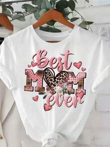 Camiseta de Cuello Redondo para Mujer Talla Grande (1XL-5XL, Multicolor) - Camiseta con Estampado 'Mejor Mamá', Estampado de Corazón de Leopardo y Flores, Camiseta de Manga Corta Holgada y Cómoda, Ropa Casual para el Día de la Madre, Adecuada para Mujeres Corpulentas - Camiseta Unisex de Algodón de Manga Corta y Cuello Redondo Estilo Vintage Urbano - Blanco - Ver 6