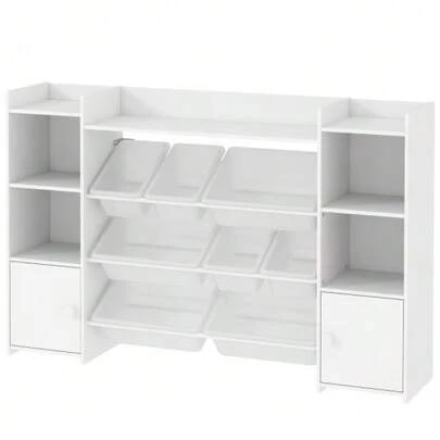Children's Bookshelf For Toys And Books, Ideal For Tidy Organization, With 8 Removable Drawers, White Color.