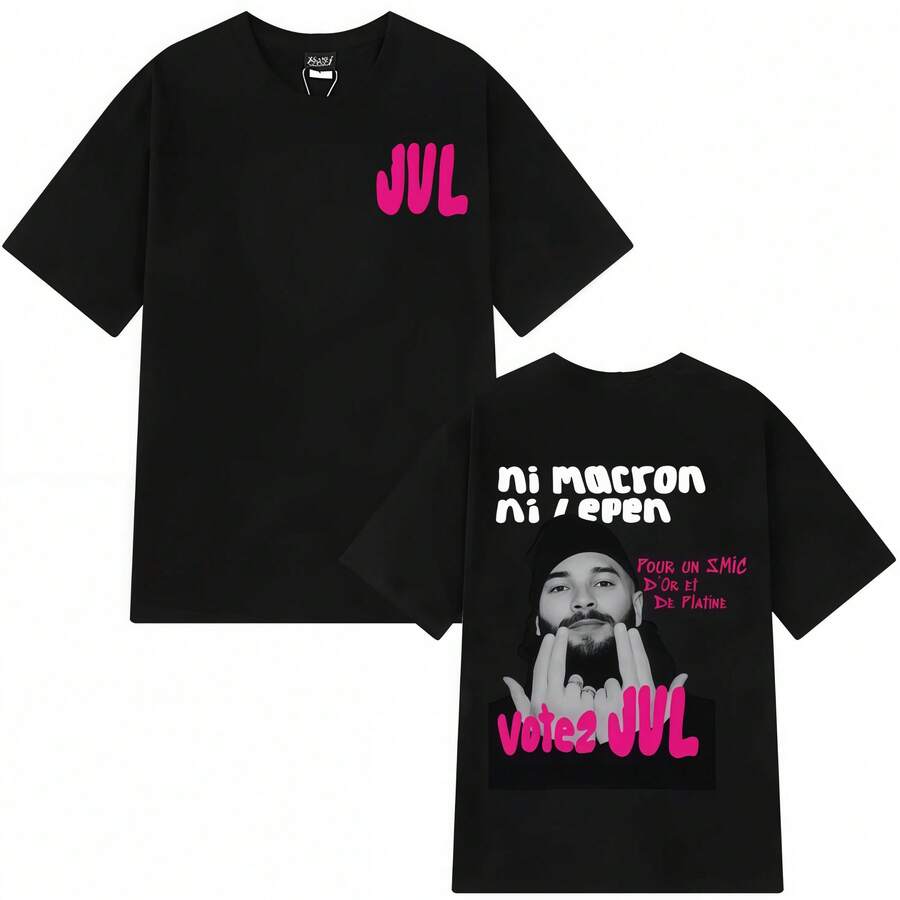 T-Shirts mit modischen Grafiken des französischen Rappers JUL 2026, Hip-Hop-T-Shirts für Männer und Frauen, lässiges Kurzarm-T-Shirt, ästhetisch und modern - Schwarz - Übersicht 1