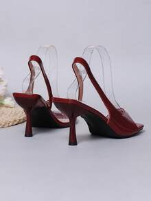 1 Paar burgunderrote spitze High-Heel-Sandalen in Große Größen für Teenager-Mädchen, weiches PU-Material, S-förmiges elastisches Slip-On-Design, modische & elegante leichte High Heels geeignet für Lässig, Party, Schule, Pendeln, Urlaub, Frühling/Sommer 2026 - Bordeaux - Übersicht 7
