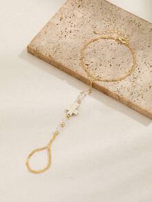 1 pieza Pulsera de cadena de nudillo con cruz turquesa minimalista, joyería elegante y chic adecuada para uso diario, ir al trabajo y eventos - Multicolor - Ver 3