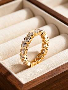 Nhẫn hình trái tim dễ thương và sang trọng, đính đá Cubic Zirconia, mạ vàng 14K, thiết kế tối giản, có thể đeo chồng lên nhau. - Vàng - Xem 13