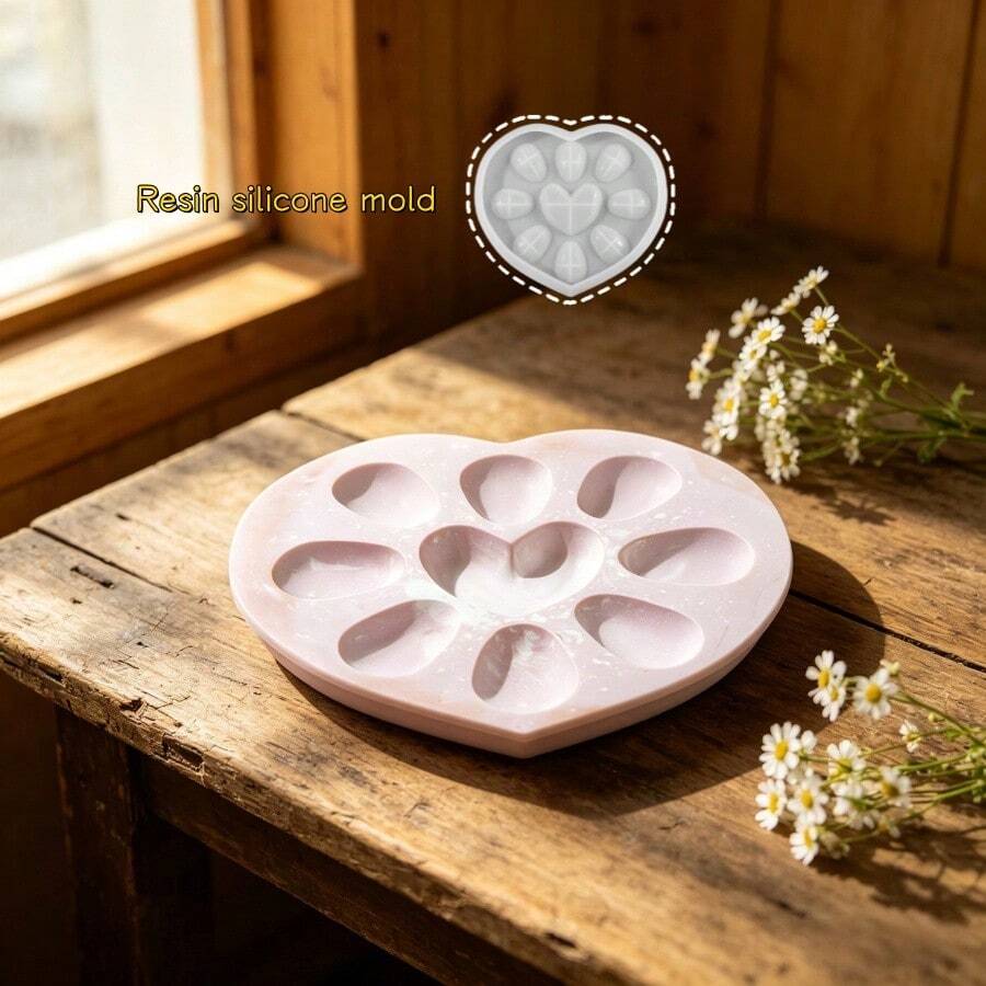 1pc DIY Clay Mold, Heart-Shaped Jewelry Storage Display Mold, Suitable For Resin, Gypsum, Candle, Incense Making, Home Decor - Heart-shaped Storage Mold - View 1
