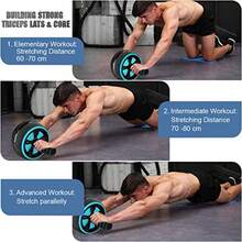Rueda de rodillo abdominal kit de ruedas de ejercicio 10 en 1 con bandas de resistencia alfombrilla de rodilla cuerda de saltar barra de flexión equipo de gimnasio en casa para hombres y mujeres - Azul - Ver 6
