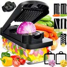13-In-1 Multifunctional Vegetable Cutter, Kitchen Cutting Tool, Multiple Interchangeable Blades, Can Dice, Slice, Wavy Cut, Shred, Mash Garlic, Comes With 7mm/14mm Dicing Grids, Easily Process Onions, Carrots, Cucumbers, Potatoes And Other Vegetables, Equipped With Hand Guard To Prevent Cuts, Comes With Storage Container, Ingredients Can Be Stored Directly After Cutting, Also Includes Egg White Separator - Multicolor - View 2