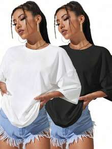Round Neck, Dropped Shoulder T-Shirt - Multicolor - View 4