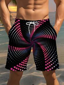 Men's Beach Shorts With 3D Vortex Particle Print - Lightweight Polyester Drawstring Waist Swim Trunks Summer, Swimming, Gym, & Outdoor Activities, Bathing Suits, Comfortable Fit, Opaque Coverage - 彩色 - 查看 2