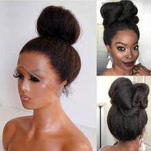 13*4 Lace Front Wigs Human Hair Kinky Straight Wig Frontal Kinky Straight Human Hair Wigs For Black Women 250% Yaki Straight Pre Plucked With Baby Hairs Lace Wigs Natural Color - Natural Black - 查看 2