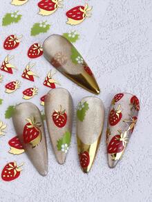 SWEET TREND 3D金屬草莓美甲貼紙2片裝 金色葉片紅色草莓綠色葉叢雛菊夏季水果設計 DIY Y2K全息自黏式美甲沙龍貼花滑片美甲藝術裝飾美甲用品 - 彩色 - 查看 8