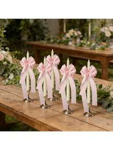 12/4pcs Wedding Car Decorative Bows: Bohemian-Style Satin Bows-Cute Pink And White Designs, Perfect For Weddings, Birthdays, And Valentine's Day; Ideal For Decorating Bridal Gifts, Candleholders, Wine Glasses, And Gift Wrapping; Bow Decorations - Multiple Styles - View 8