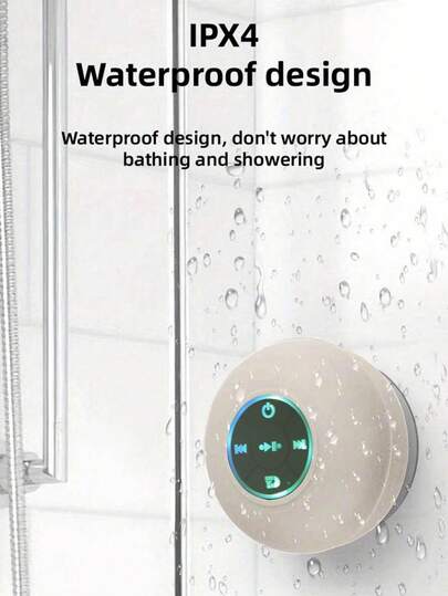 IPX4 Waterproof Bluetooth Speaker, Portable Wireless Speaker With Suction Cup, USB Charging, Black, 2 Hours Playtime, 3.7V Battery, Bluetooth 5.0, Suitable For Party, Bathroom, Travel, Home And Outdoor (Suction Cup Can Only Be Used On Smooth Surfaces)