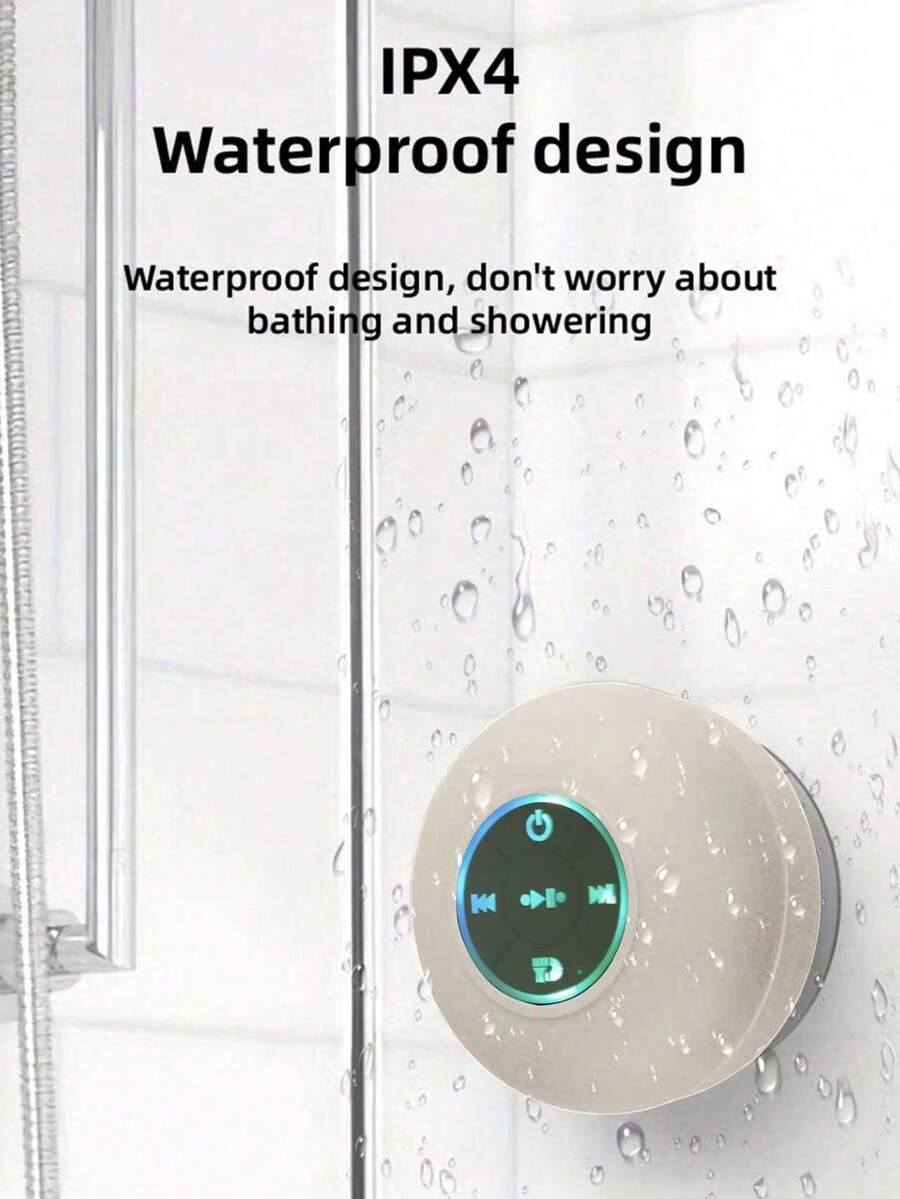 IPX4防水蓝牙音箱，便携式无线音箱，带吸盘，USB充电，黑色，2小时播放时间，3.7V电池，蓝牙5.0，适用于派对、浴室、旅行、居家和户外（吸盘仅适用于光滑表面） - 白色 - 查看 1