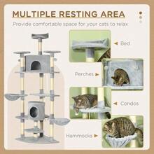 Large XXL 200cm Scratching Post With Caves And Hammocks, Sturdy For Large Cats, In Light Grey. - Light Grey - View 4