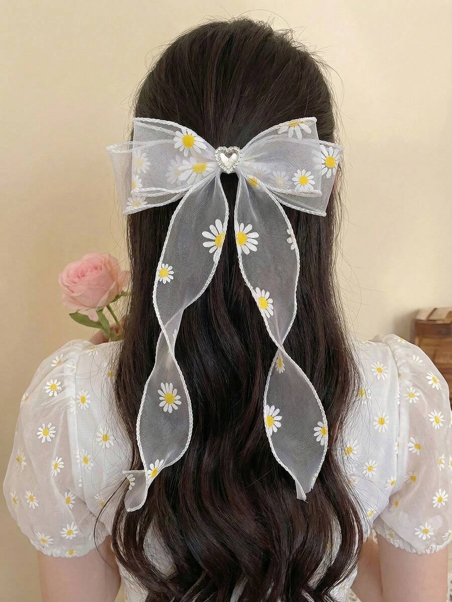 NAIZHU 1 pieza Accesorio de pelo con gran lazo de margarita dulce y primaveral, para uso diario y fiestas de niñas - Multicolor - Ver 1