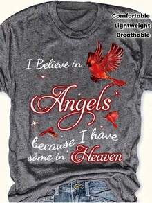Tops Women Summer Women's Lightweight T-Shirt - "I Believe In Angels" Gold Letter Print Casual Top, Red Leaf Pattern Breathable Fiber Daily Shirt, Dark Purple Spring/Summer/Autumn Wear, Versatile And Easy To Match, Stylish And Comfortable Base Shirt, Inspirational Print Top. Loose And Comfortable Vintage Clothes Women Local Warehouse Items Women's Clothes - màu đen - Xem 8
