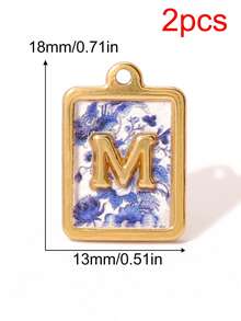 2个方形蓝白花纹字母吊坠，26个字母挂件，字母首字母吊坠，手工DIY手链饰品制作配件 - 2件#吊墜 - 查看 16